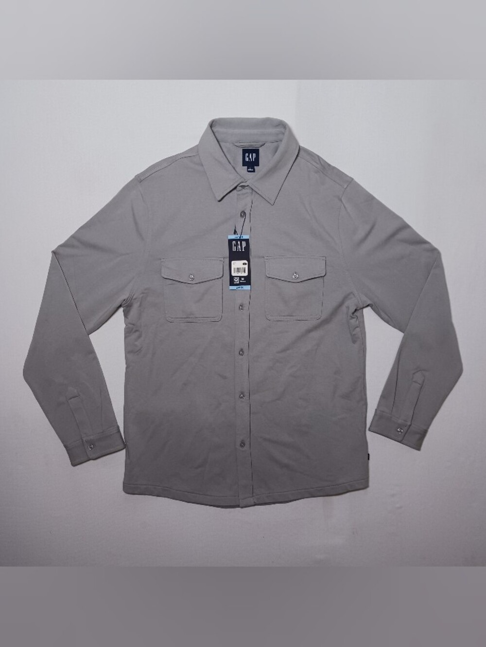 GAP Mens Long Sleeve Knit Button Down Shirt Large Gray NWT